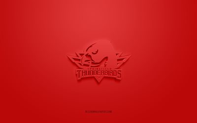 Springfield Thunderbirds, logo 3D créatif, fond rouge, AHL, emblème 3d, équipe de hockey américaine, Ligue américaine de hockey, Massachusetts, États-Unis, art 3d, hockey, logo 3d Springfield Thunderbirds