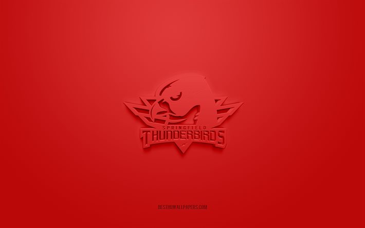 سبرينغفيلد ثندربيردز, شعار 3D الإبداعية, خلفية حمراء, AHL, 3d شعار, فريق الهوكي الأمريكي, دوري الهوكي الأمريكي, ماساتشوستس, الولايات المتحدة الأمريكية, فن ثلاثي الأبعاد, الهوكي, شعار Springfield Thunderbirds ثلاثي الأبعاد