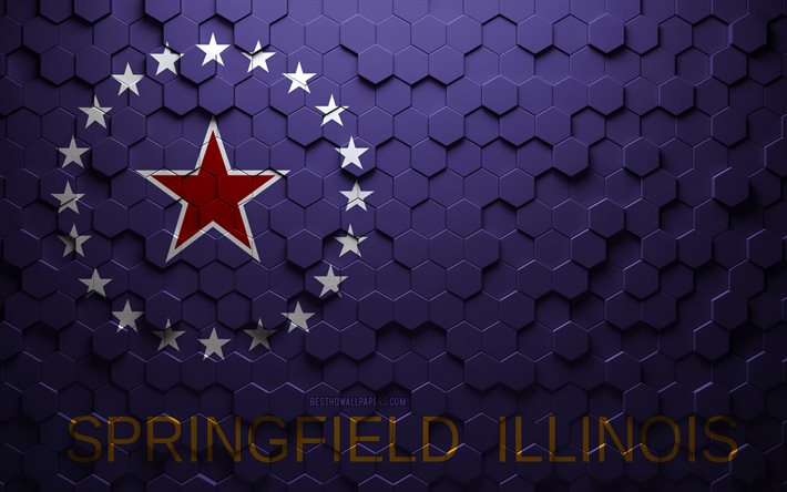 Bandiera di Springfield, Illinois, arte a nido d&#39;ape, bandiera di esagoni di Springfield, Springfield, arte di esagoni 3d, bandiera di Springfield