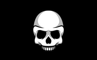 white skull, 4k, minimal, black background, creative, scary skull, skull minimalism, background with skull, artwork, skull