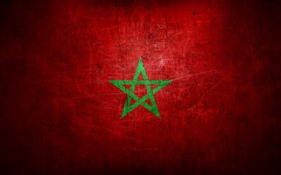 Drapeau marocain en métal, art grunge, Pays africains, Jour du Maroc, symboles nationaux, Drapeau du Maroc, drapeaux en métal, Afrique, Drapeau marocain, Maroc