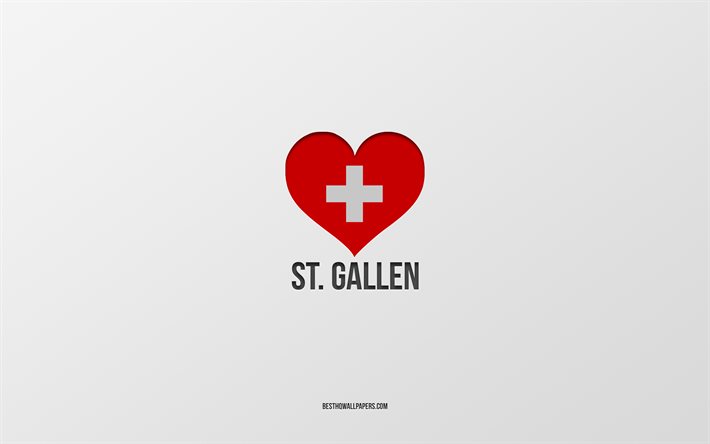 J&#39;aime St-Gall, villes suisses, jour de St-Gall, fond gris, St-Gall, Suisse, coeur drapeau suisse, villes pr&#233;f&#233;r&#233;es, Amour St-Gall