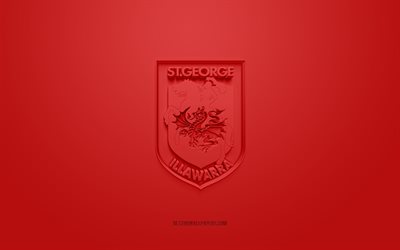 St George Illawarra Dragons, creative 3D logo, red background, National Rugby League, 3d emblem, NRL, Australian rugby league, New South Wales, Australia, 3d art, rugby, St George Illawarra Dragons 3d logo