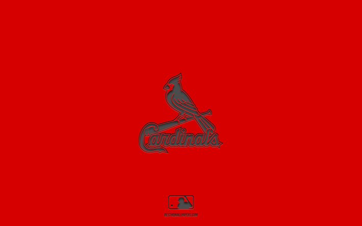 St Louis Cardinals, sfondo rosso, squadra di baseball americana, emblema di St Louis Cardinals, MLB, St Louis, USA, baseball, logo di St Louis Cardinals