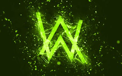 Alan Walker lime -logo, 4k, norjalaiset DJ: t, lime neonvalot, luova, lime abstrakti tausta, Alan Olav Walker, Alan Walker -logo, musiikkit&#228;hdet, Alan Walker
