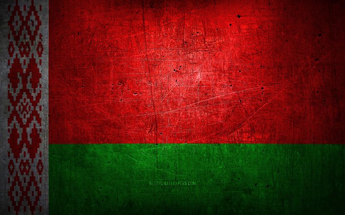 Belarusian metal flag, grunge art, European countries, Day of Belarus, national symbols, Belarus flag, metal flags, Flag of Belarus, Europe, Belarusian flag, Belarus