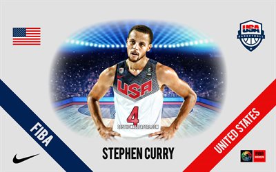 Stephen Curry, &#233;quipe nationale de basket-ball des &#201;tats-Unis, joueur am&#233;ricain de basket-ball, NBA, portrait, &#201;tats-Unis, basket-ball
