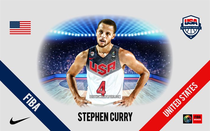 Stephen Curry, sele&#231;&#227;o americana de basquete, jogador americano de basquete, NBA, retrato, EUA, basquete