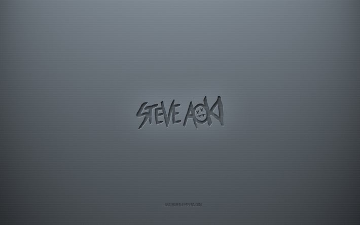 شعار Steve Aoki, الخلفية الرمادية الإبداعية, شعار ستيف أوكي, نسيج ورقة رمادية, ستيف أوكي, خلفية رمادية, شعار ستيف أوكي ثلاثي الأبعاد