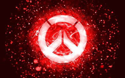 Overwatch logo rouge, 4k, n&#233;ons rouges, cr&#233;atif, fond abstrait rouge, logo Overwatch, jeux en ligne, Overwatch