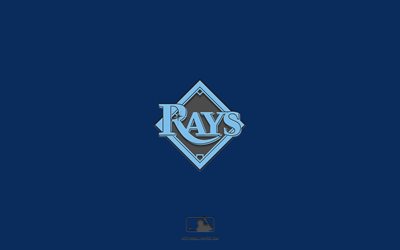 Rays de Tampa Bay, fond bleu, équipe de baseball américaine, emblème des Rays de Tampa Bay, MLB, Floride, USA, baseball, logo des Rays de Tampa Bay