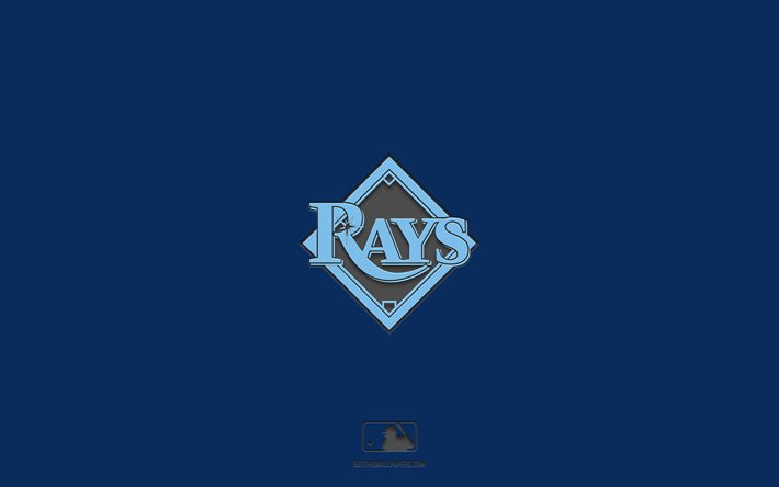 Tampa Bay Rays, mavi arka plan, Amerikan beyzbol takımı Tampa Bay Rays amblemi, HABERLER, Florida, ABD, beyzbol, Tampa Bay Rays logosu