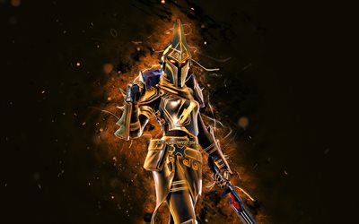 Exalted Gold Eternal Knight, 4k, luci al neon marroni, Fortnite Battle Royale, personaggi di Fortnite, Exalted Gold Eternal Knight Skin, Fortnite, Exalted Gold Eternal Knight Fortnite