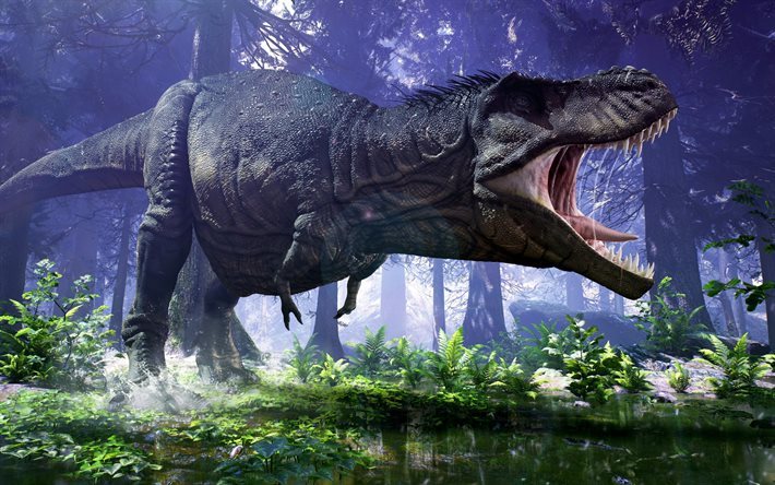 dinosaurio, el bosque, el 3d de dinosaurios