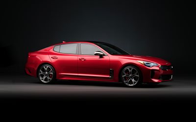 Kia Stinger, 2018, 4k, sedan, kırmızı Stinger, yeni otomobil, Koreli otomobil, Kia
