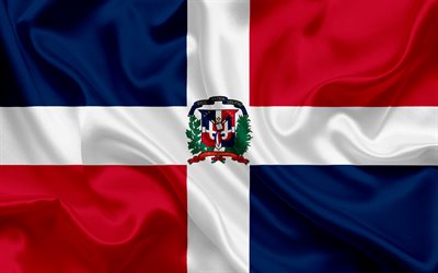 bandeira da Rep&#250;blica Dominicana, Caribe, Rep&#250;blica Dominicana, seda bandeira, s&#237;mbolos nacionais
