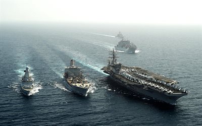 USS Dwight D Eisenhower, CVN-69, el HMS Dragon, D35, portaaviones Americano, destructor Brit&#225;nico, mar, Nimitz, los buques de guerra de la US Navy, la Marina Real