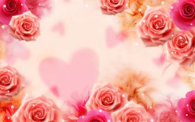 floral background, roses, beautiful flowers, pink roses, red roses
