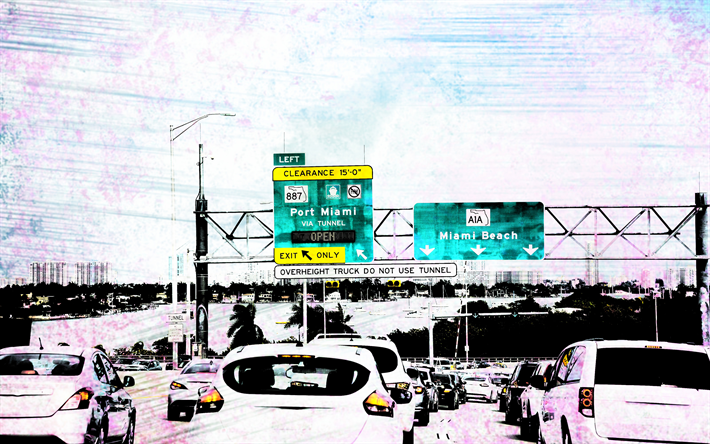 Miami, 4k, highway, road, America, USA