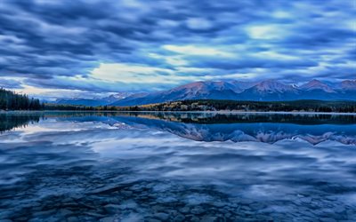 lake, sunset, illalla, mets&#228;, national park, Jasper, Alberta, Kanada