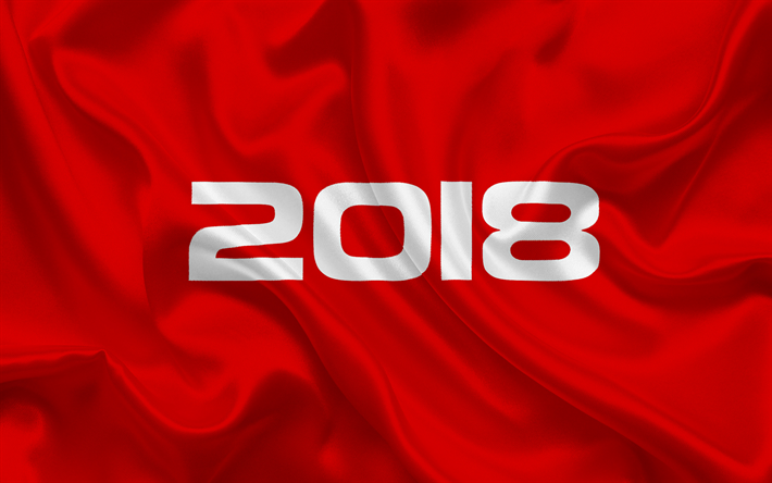 2018 Year, red 2018 concepts, New Year, 2018 concepts, silk fabric