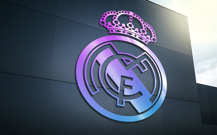 Real Madrid FC, logo, futbol, 3D sanat, UEFA Şampiyonlar Ligi, İspanyol Futbol Kul&#252;b&#252; Real Madrid CF