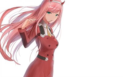 Zero Two, Darling in the Franxx, anime series, Japanese manga, portrait, face