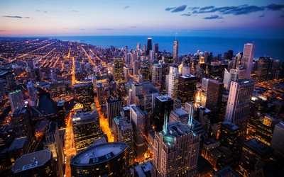 Chicago, pamorama, evening city, USA, skyscrapers, Illinois, America