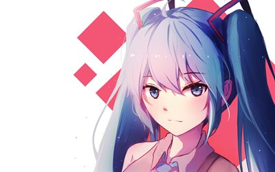 Hatsune Miku, Vocaloid, face, portrait, art, Japanese anime characters