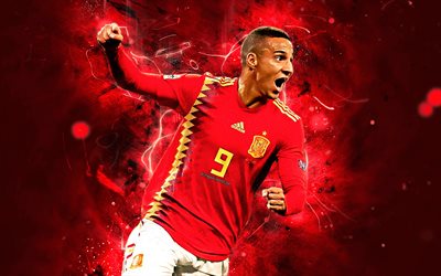 Rodrigo Moreno, goal, Spain National Team, football stars, fan art, Moreno, soccer, neon lights, Spanish football team