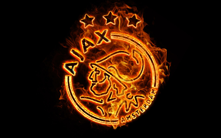 Ajax FC, el fuego, la Eredivisie, el f&#250;tbol, el fondo negro, Holanda, AFC Ajax, club de f&#250;tbol, el logotipo de