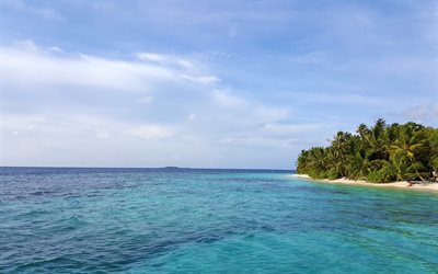 Maldives, ocean, tropical islands, palms, summer, Republic of Maldives
