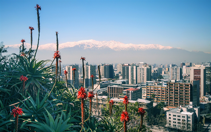 Santiago, A capital do Chile, Andes, paisagem de montanha, arranha-c&#233;us, cidade moderna, Santa L&#250;cia, Chile