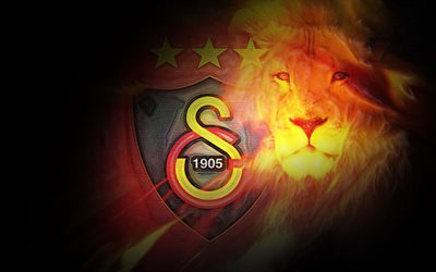 Galatasaray FC, fan art, logo, Super Lig, Turkish football club, darkness, football, soccer, Galatasaray SK, lion, Istanbul, Turkey