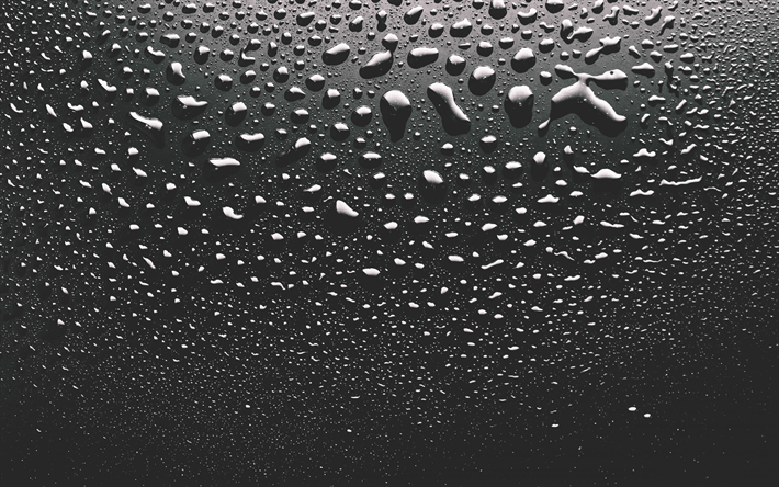 la trama di grigio con gocce d&#39;acqua, la pietra, sfondo nero, acqua concetti, gocce d&#39;acqua sfondo