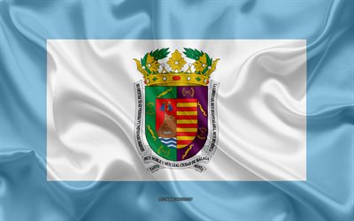 M&#225;laga Bandeira, 4k, textura de seda, seda bandeira, Prov&#237;ncia espanhola, Malaga, Espanha, Europa, Bandeira de M&#225;laga, bandeiras das prov&#237;ncias espanholas