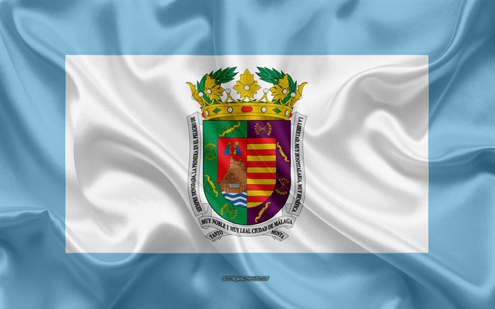 Malaga Flagga, 4k, siden konsistens, silk flag, Spanska provinsen, Malaga, Spanien, Europa, Flaggan i Malaga, flaggor av spanska provinser