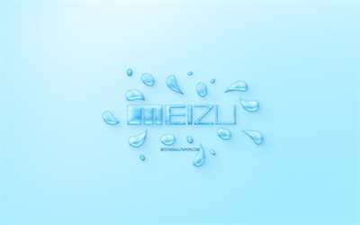 Meizu logotipo, &#225;gua logotipo, emblema, fundo azul, Meizu logo feito de &#225;gua, arte criativa, &#225;gua de conceitos, Meizu