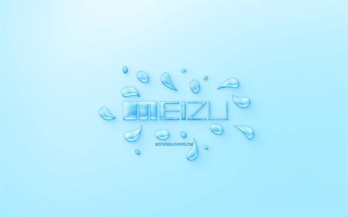 Meizu logo, water logo, emblem, blue background, Meizu logo made of water, creative art, water concepts, Meizu
