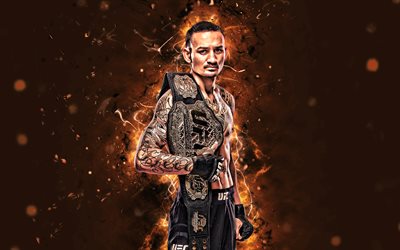 Max Holloway, 4k, brown neon lights, american fighters, MMA, UFC, Mixed martial arts, Max Holloway 4K, UFC fighters, Jerome Max Holloway, MMA fighters