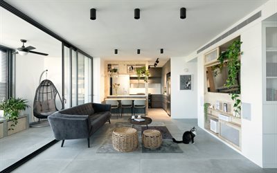 moderne, élégant, design d'intérieur, appartement, cuisine, salle à manger, de style moderne, de l'intérieur, de l'accrochage chaise de métal, intérieur de style loft