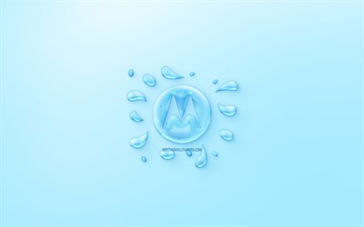 Motorola logo, water logo, emblem, blue background, Motorola logo made of water, creative art, water concepts, Motorola