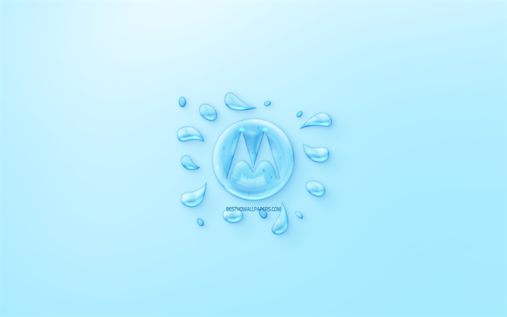 motorola-logo -, wasser -, logo-emblem, blauer hintergrund, motorola-logo aus wasser, kreative kunst, wasser, konzepte, motorola