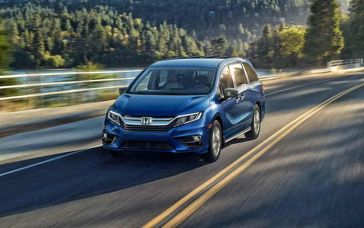 2020, Honda Odyssey, exterior, vista frontal, azul minivan, novo azul Odyssey, carros japoneses, Honda