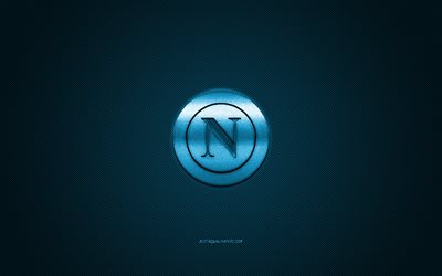 SSC Napoli, Italian football club, Serie A, blue logo, blue carbon fiber background, football, Naples, Italy, Napoli logo