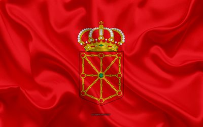 Navarra Bandiera, 4k, texture di seta, seta bandiera, provincia spagnola, Navarra, Spagna, Europa, Bandiera della Navarra, bandiere delle province spagnole