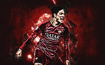 Nicolo Zaniolo, AS Roma, Italian football player, midfielder, portrait, red creative background, Serie A, football, Italy