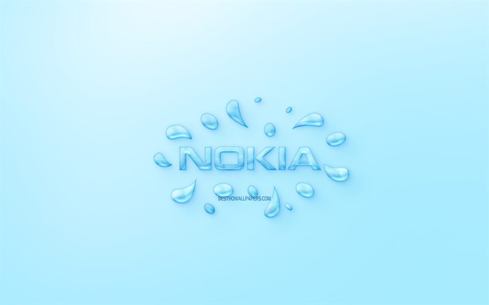 Nokia logo, de l&#39;eau logo, embl&#232;me, fond bleu, logo Nokia fait de l&#39;eau, de l&#39;art cr&#233;atif, de l&#39;eau concepts, Nokia