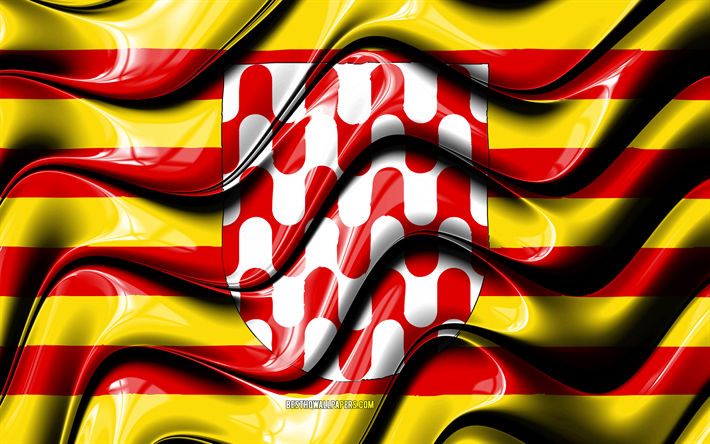 Girona Flag, 4k, Cities of Spain, Europe, Flag of Girona, 3D art, Girona, Spanish cities, Girona 3D flag, Spain