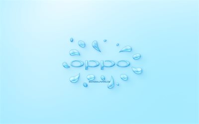 Oppo logo, water logo, emblem, blue background, Oppo logo made of water, creative art, water concepts, Oppo